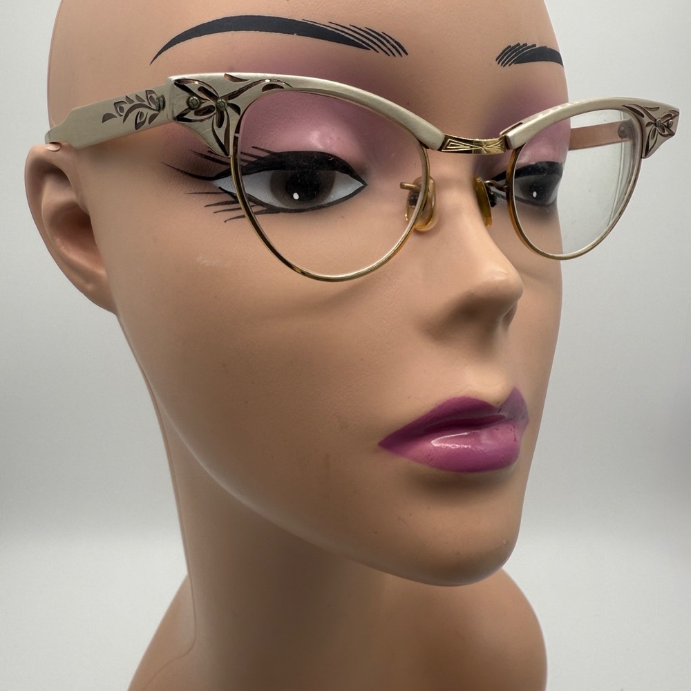 Vintage 1950s Brushed Light Gold Cat-Eye Glasses